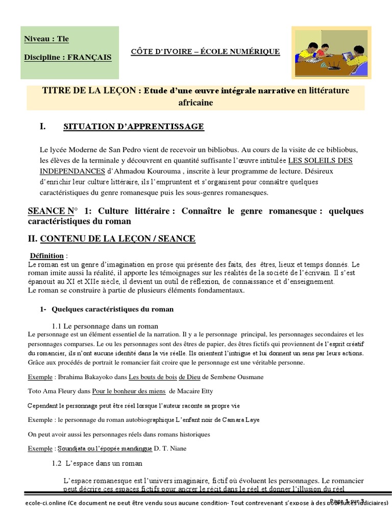 Tle EOI Oeuvre Narr Cut Litt S1 Le Genre Romanesque | PDF | Romans