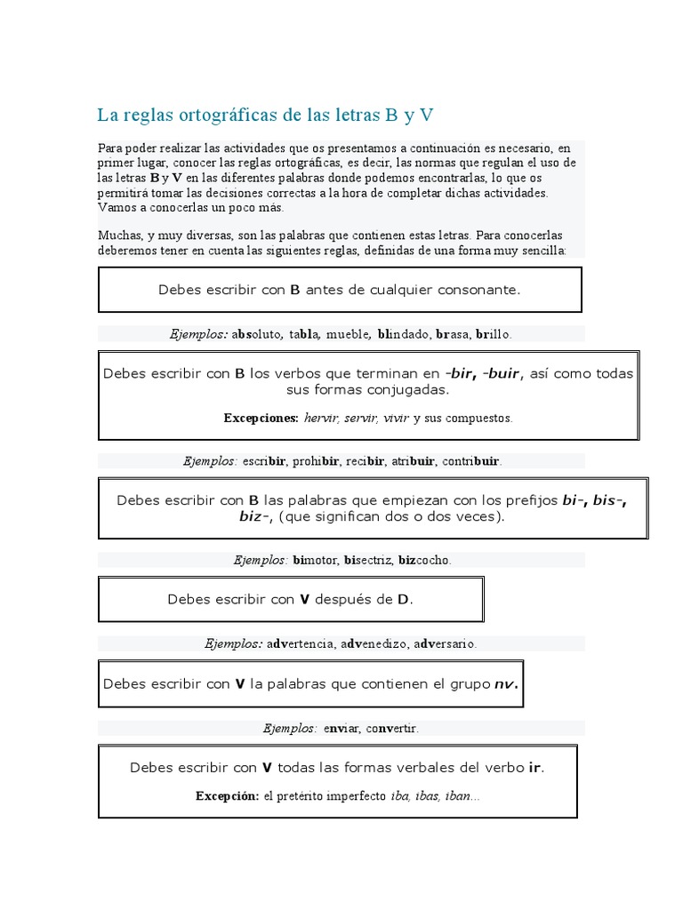 Reglas ortográficas de la B y V | PDF | Verbo | Lingüística