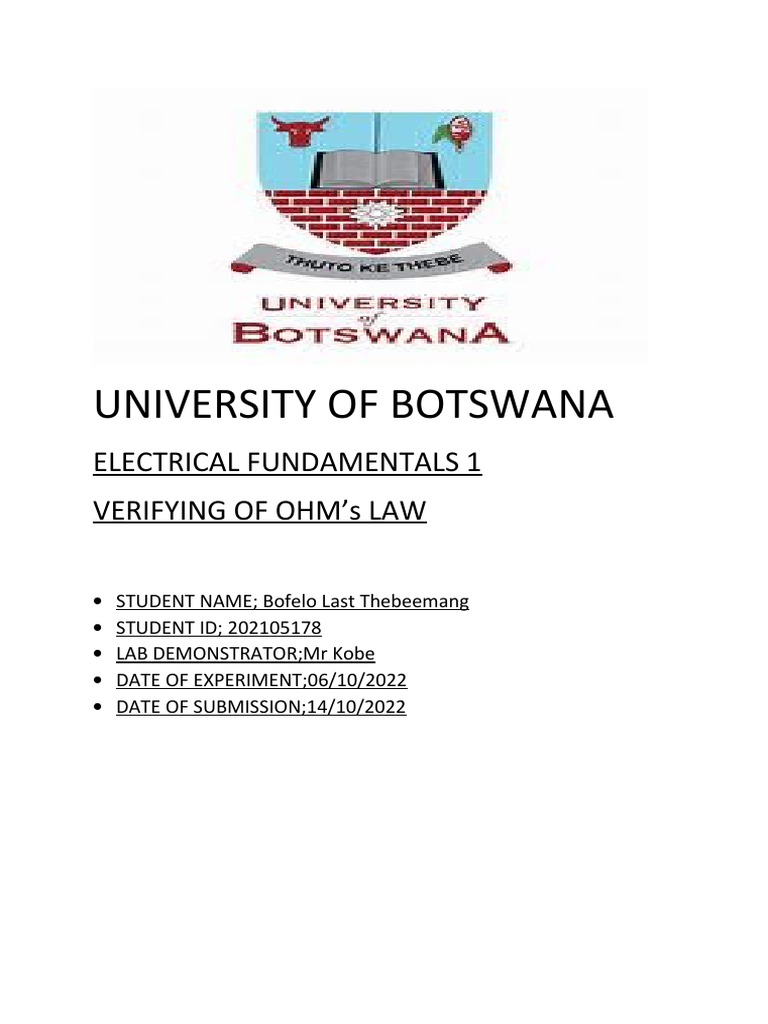 University of Botswana PDF Electrical Resistance And Conductance