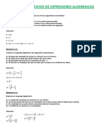 Ejercicios de Expresiones Algebraicas