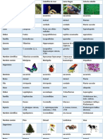 Nombres comunes y científicos de organismos biológicos