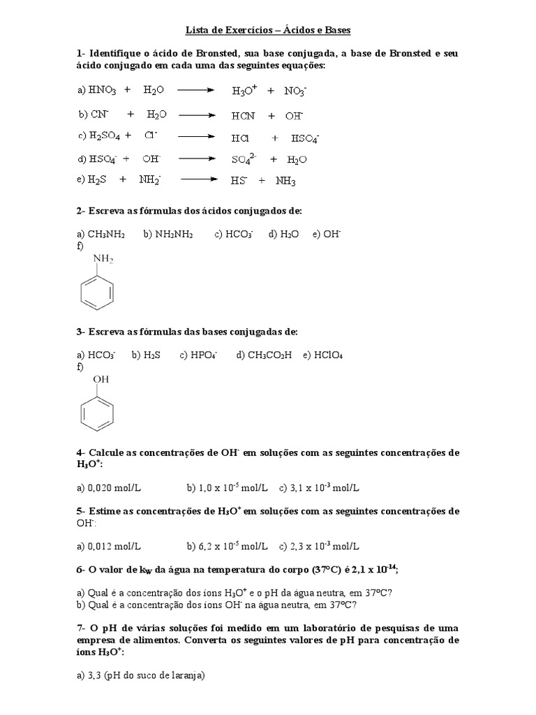 Exercícios sobre Ácidos e Bases | PDF