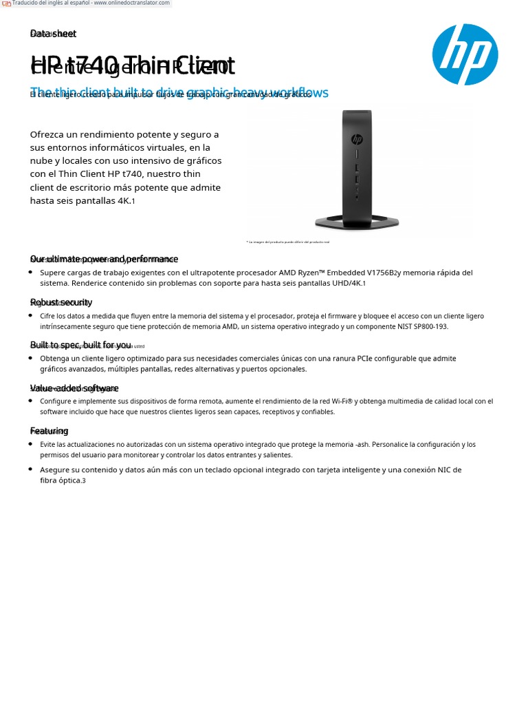 HP T740 Thin Client AMD Ryzen V1756B PDF USB Software