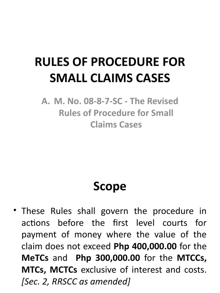 Rules of Procedure For Small Claims Cases | PDF | Lawsuit | Pleading