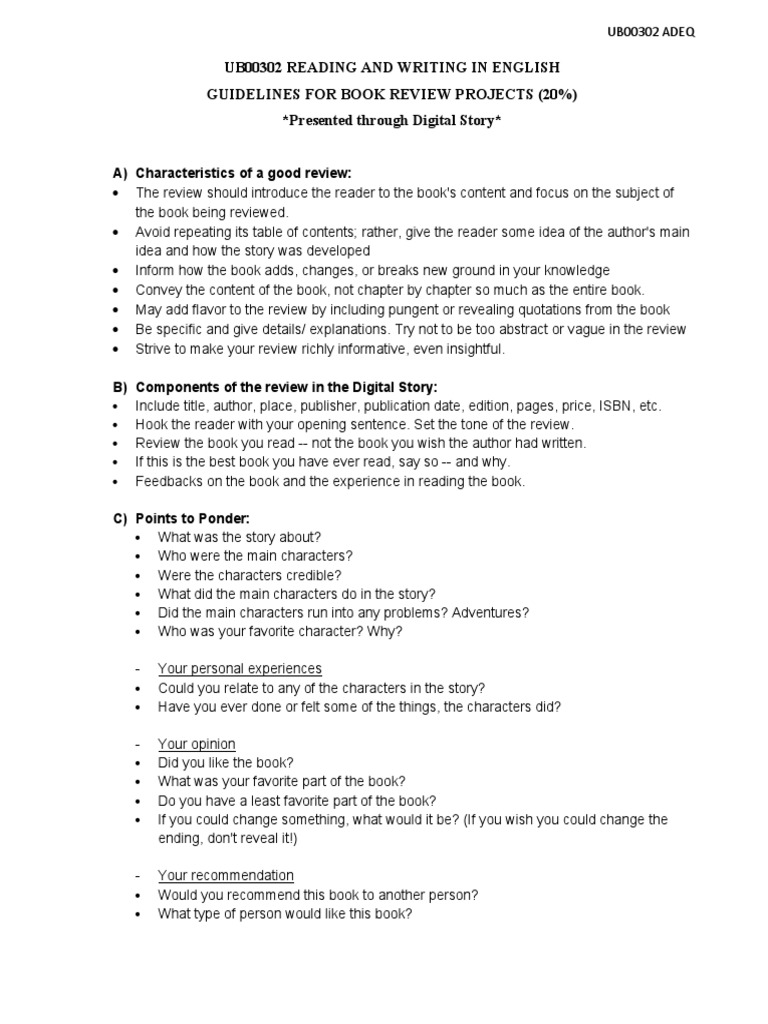 Guidelines for Book Review Projects | PDF