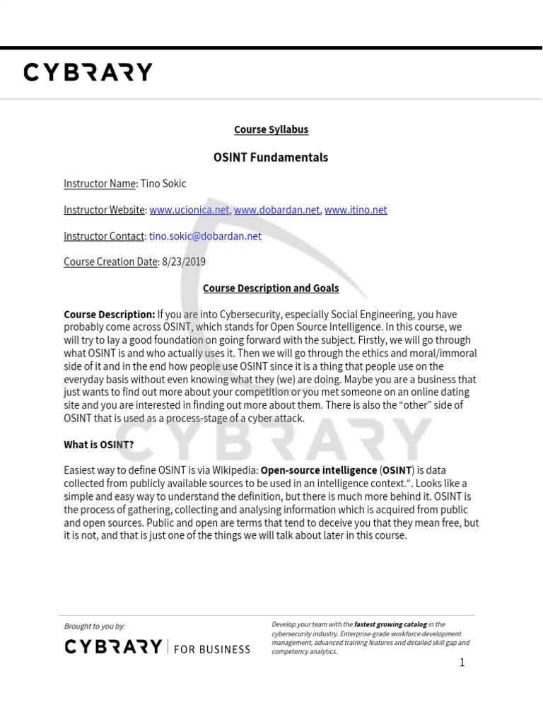 OSINT Fundamentals Course Syllabus | PDF | Computer Security | Security