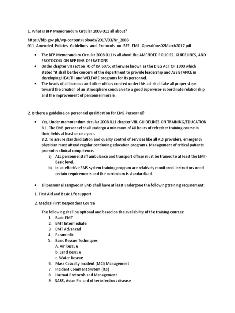 BFP EMS Operations Guidelines 2008-011 | PDF | Emergency Medical ...