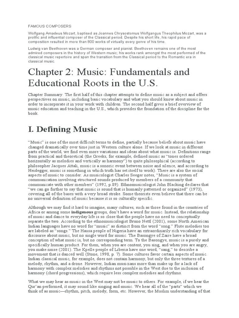 Exploring the Foundations of Music Definitions, Elements, and the