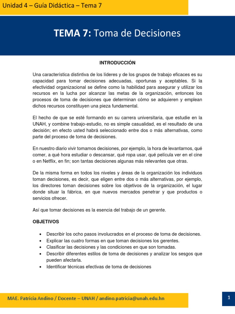 Tema 7 - Toma de Decisiones | PDF | Toma de decisiones | Racionalidad