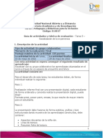 Guía de Actividades y Rúbrica de Evaluación - Unidad 3 - Tarea 5 - Socialización de La Experiencia