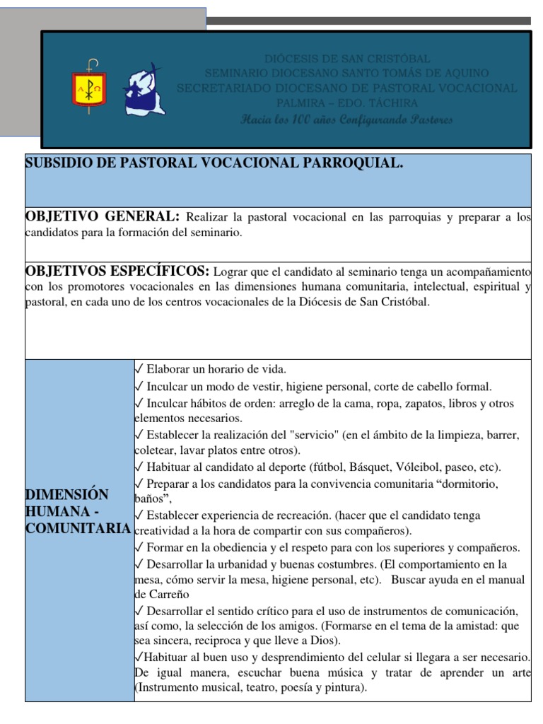 Subsidio para Pastoral Vocacional Parroquial | PDF | Oración | Seminario