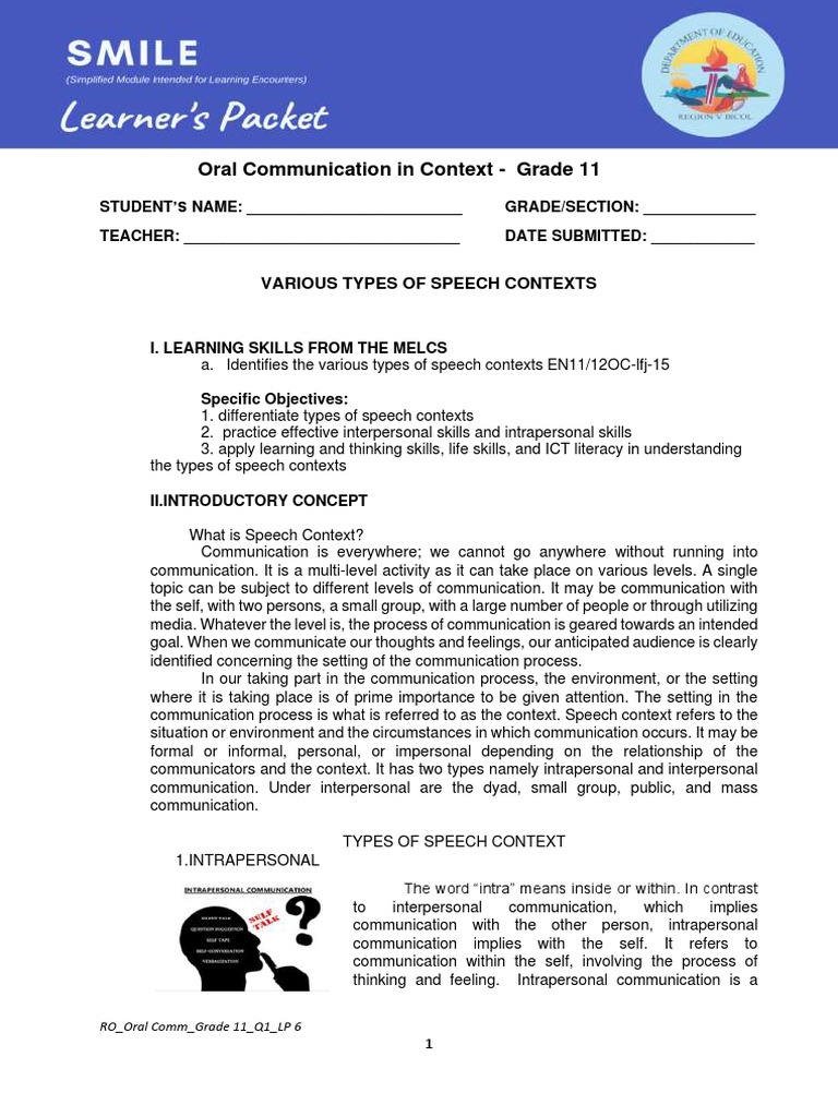Oral Communication Q1 Lp 6 Download Free Pdf Communication Media