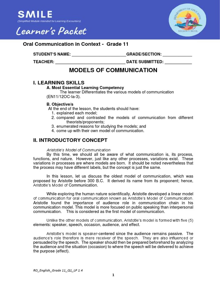 Oral Communication Q1 Lp 4 Pdf Communication Linguistics