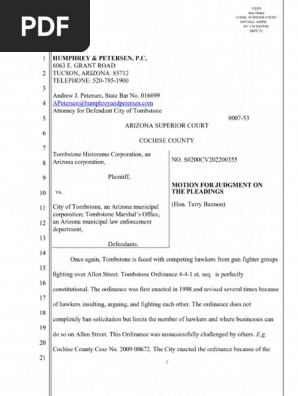 Motion For Judgment: Tombstone vs O.K. Corral (10/07/22)