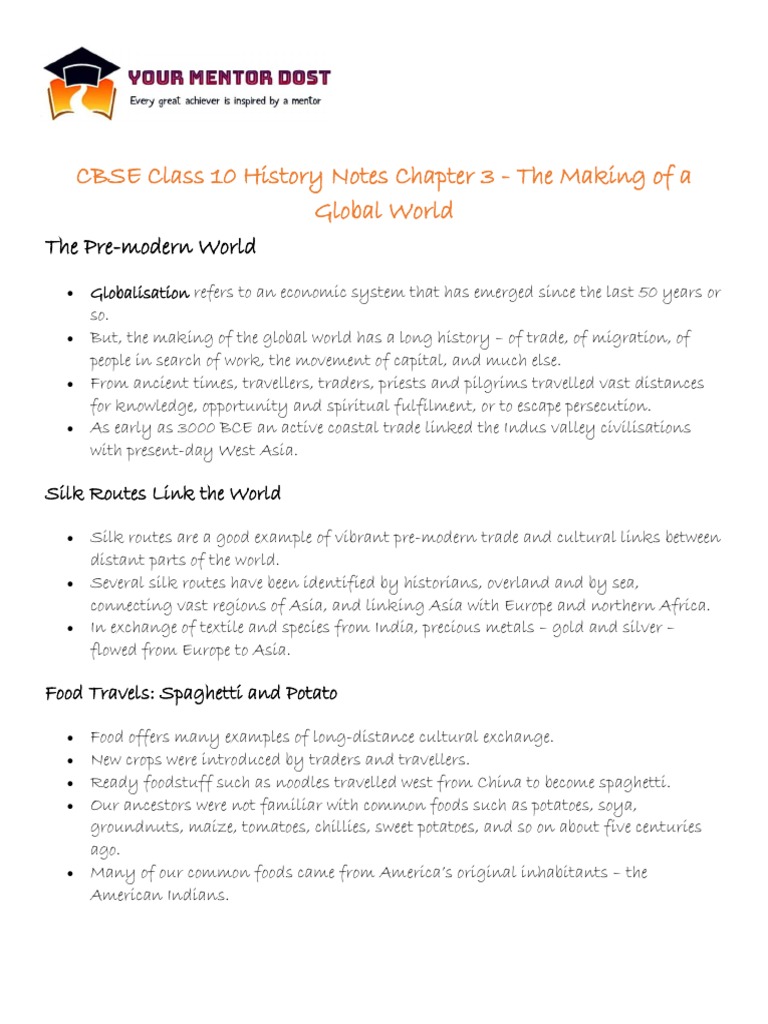 Cbse Class 10 History Notes Chapter 3 The Making Of A Global World