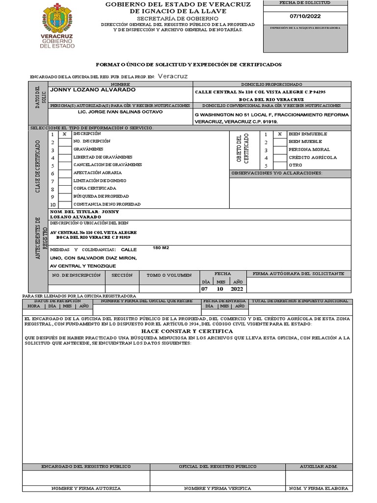 Formato de Solicitud RPP Veracruz | PDF