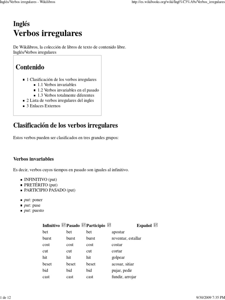 Verbos Irregulares .. PDF Lingüística Relaciones sintácticas