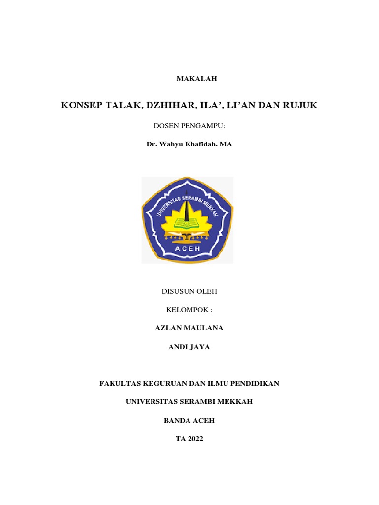 Konsep Talak, Dzhihar, Ila', Li'an Dan Rujuk | PDF