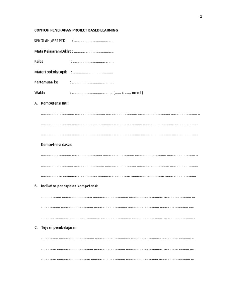 Pjbl Lembar Kerja Penerapan Project Based Learning Pdf