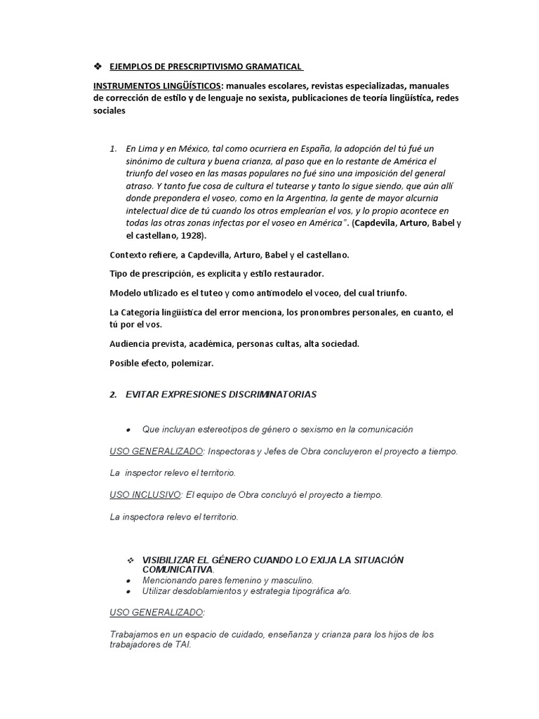 Prescriptivismo Gramatical y Lenguaje Inclusivo | PDF | Género ...