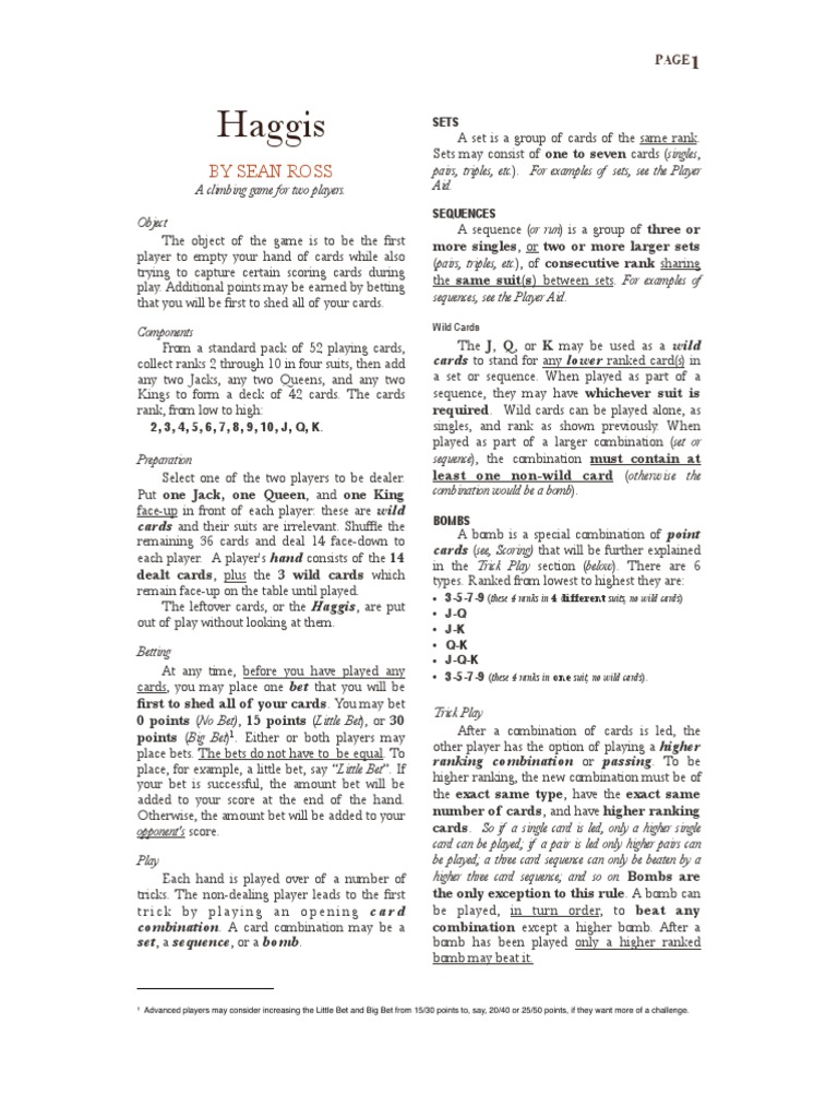 Haggis PDF Tabletop Games Games Of Chance