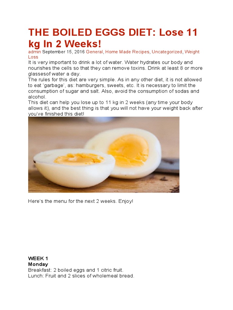 Boiled Eggs Diet Lose 11kg | PDF | Lunch | Salad