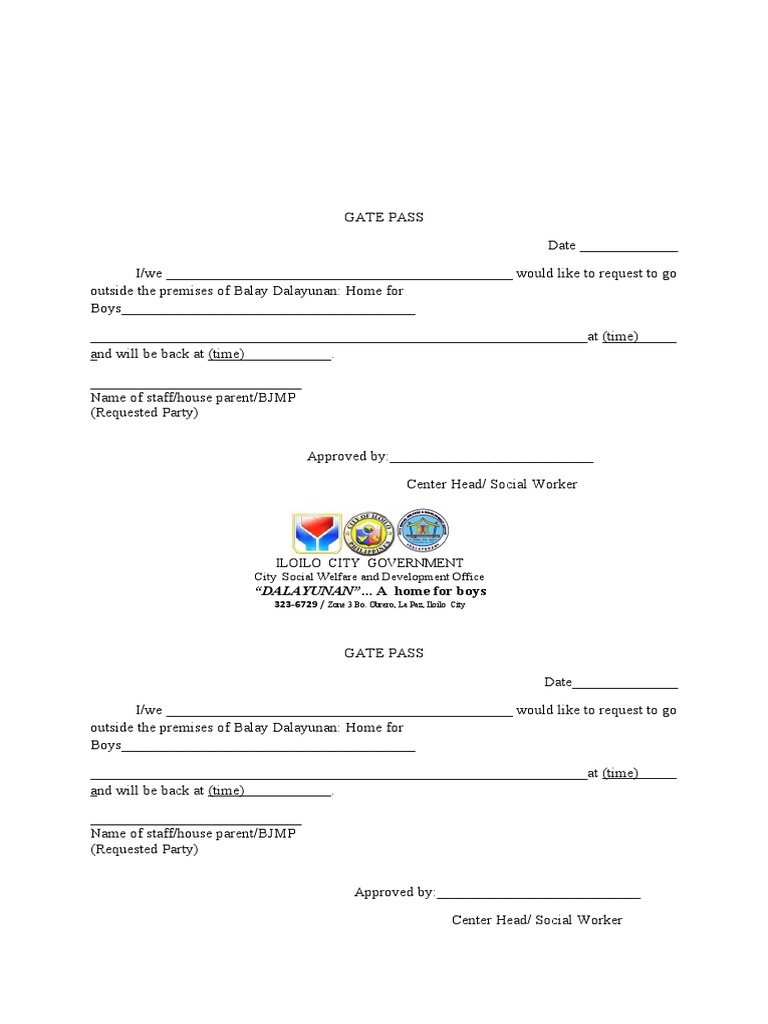 Gate Pass Request Form for Balay Dalayunan | PDF | Career & Growth ...