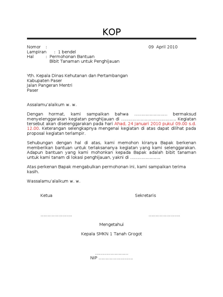 surat permohonan bibit