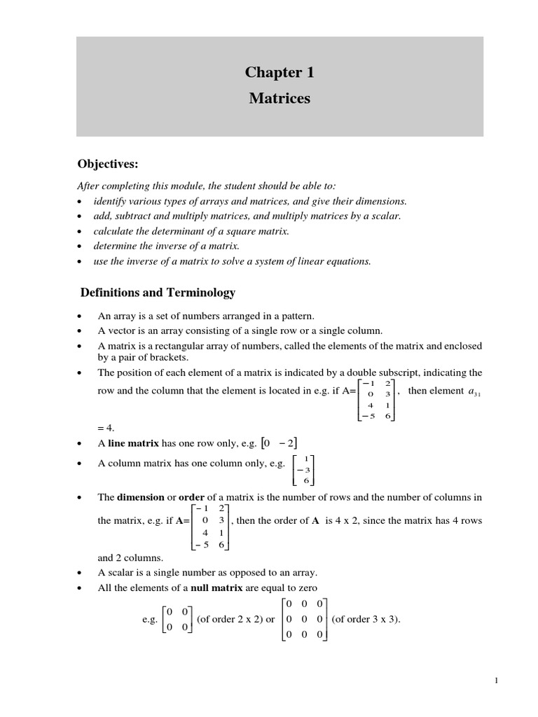 Chapter 1 Matrix Algebra PDF Matrix (Mathematics) Determinant