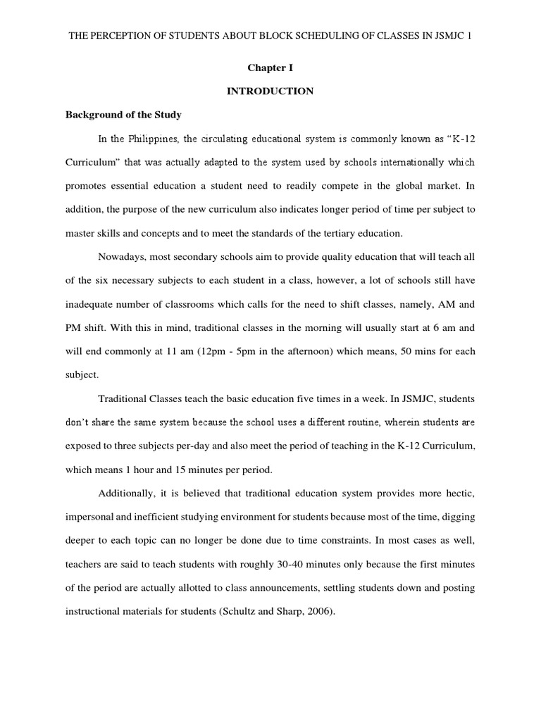 The perception of students about block scheduling of classes in jsmjc