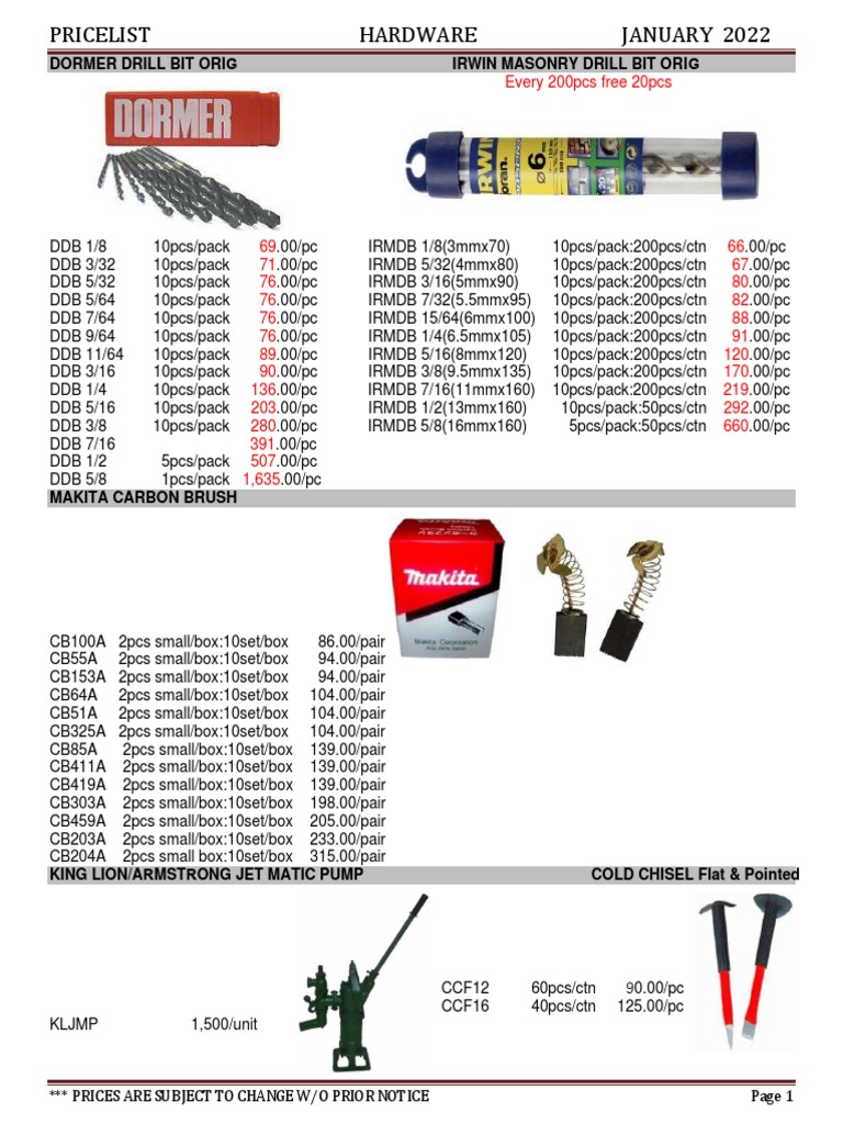 January 2022 Hardware Price List | PDF | Toilet | Materials