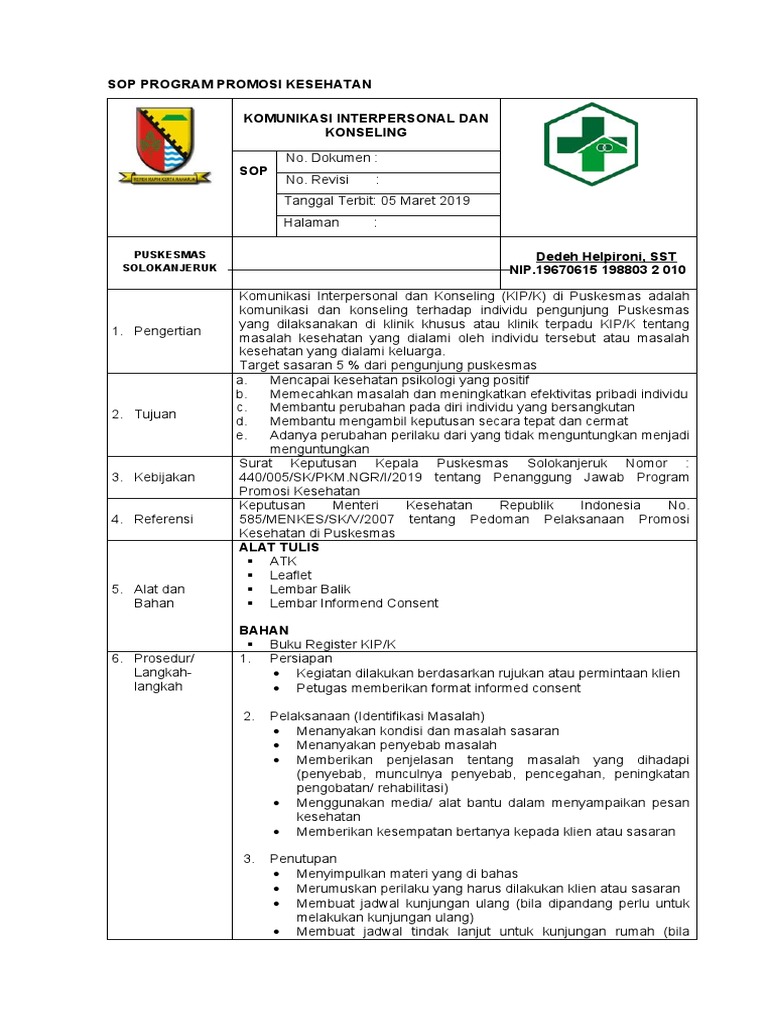 SOP Promosi Kesehatan Puskesmas | PDF
