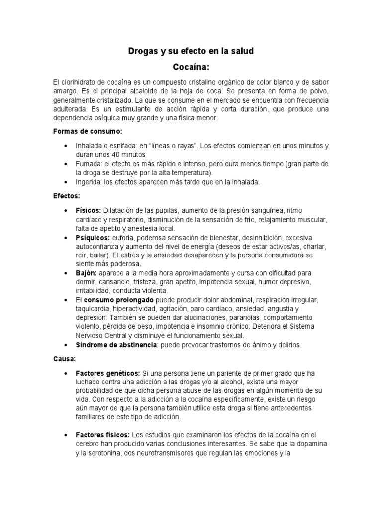 Drogas Y Su Efecto En La Salud Pdf Cannabis Droga Alcoholismo