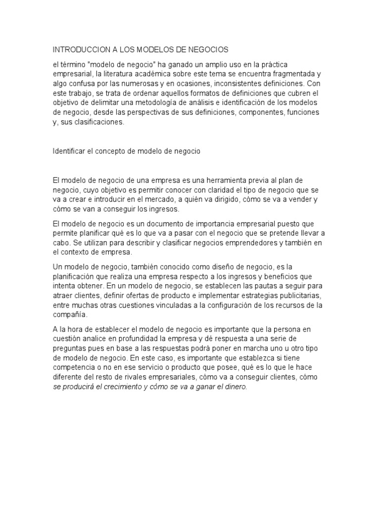Modelos de Negocios | PDF | Modelo de negocio | Mercado (economía)