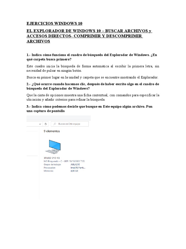 Ejercicios de Búsqueda en Windows 10 | PDF | Archivo de computadora ...