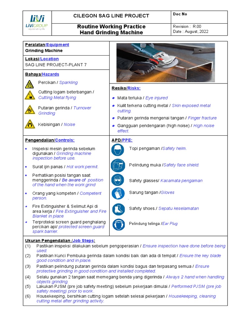 Safety Procedures for Operating a Hand Grinding Machine at the Cilegon