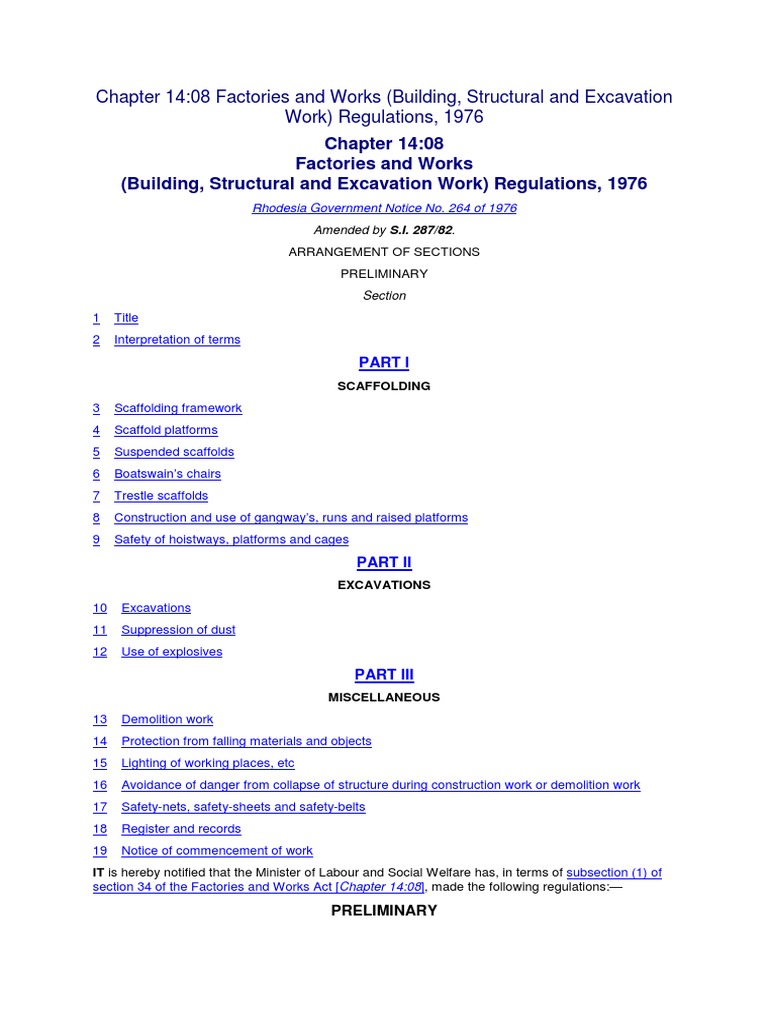 Factories Works Act - Building Structural Excavation Work - Regs | PDF ...