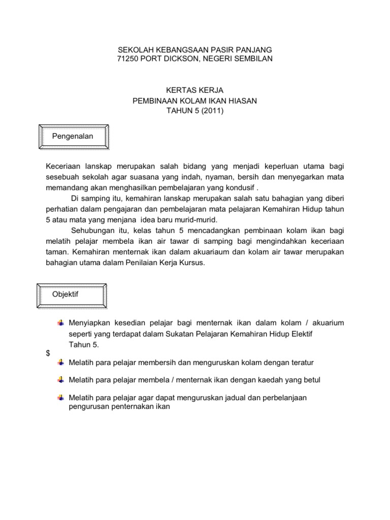Kertas Kerja Projek Kolam Ikan Pdf