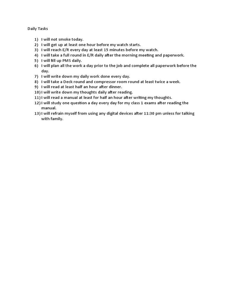 Daily tasks pdf