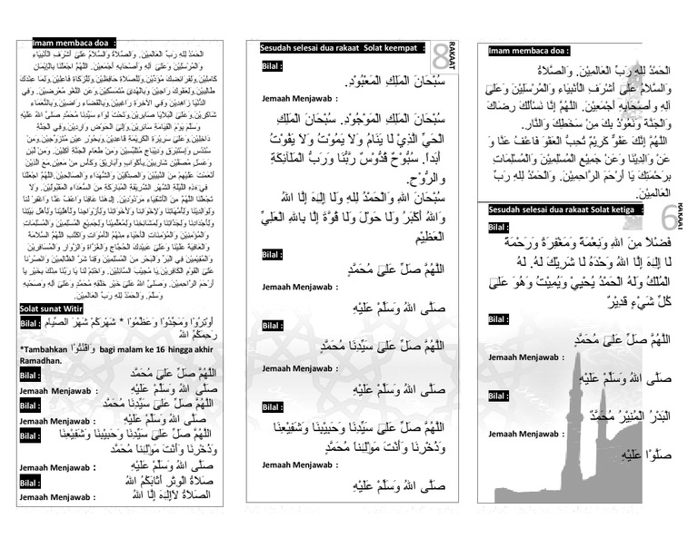 Bacaan Selawat Solat Tarawih 8 Rakaat Muka Belakang Brochure Pdf