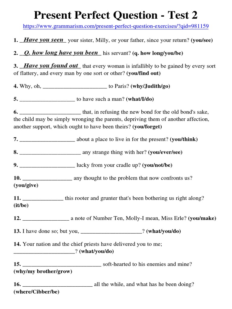 Present Perfect Question Exercises | PDF | Career & Growth