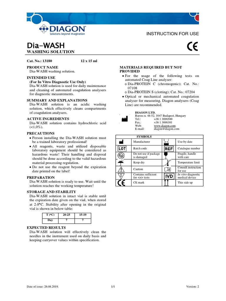 IFU Dia WASH EN 20190826 PDF Shelf Life Medical Device
