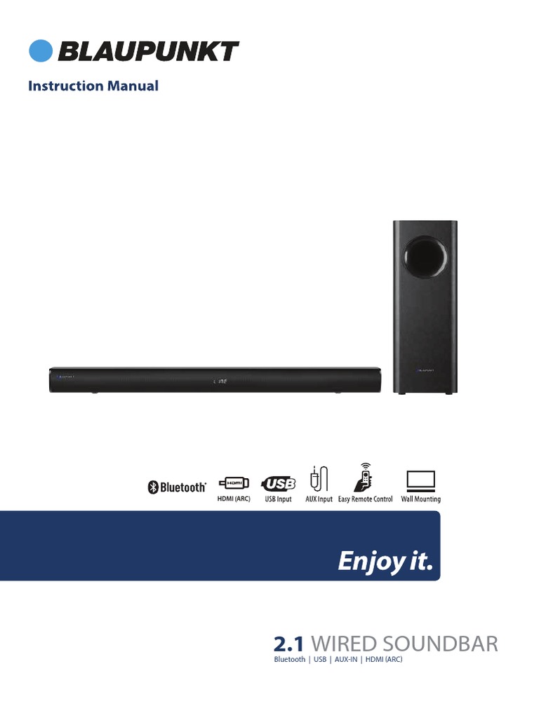 Blaupunkt Soundbar SBW100 HDMI ARC MANUAL PDF