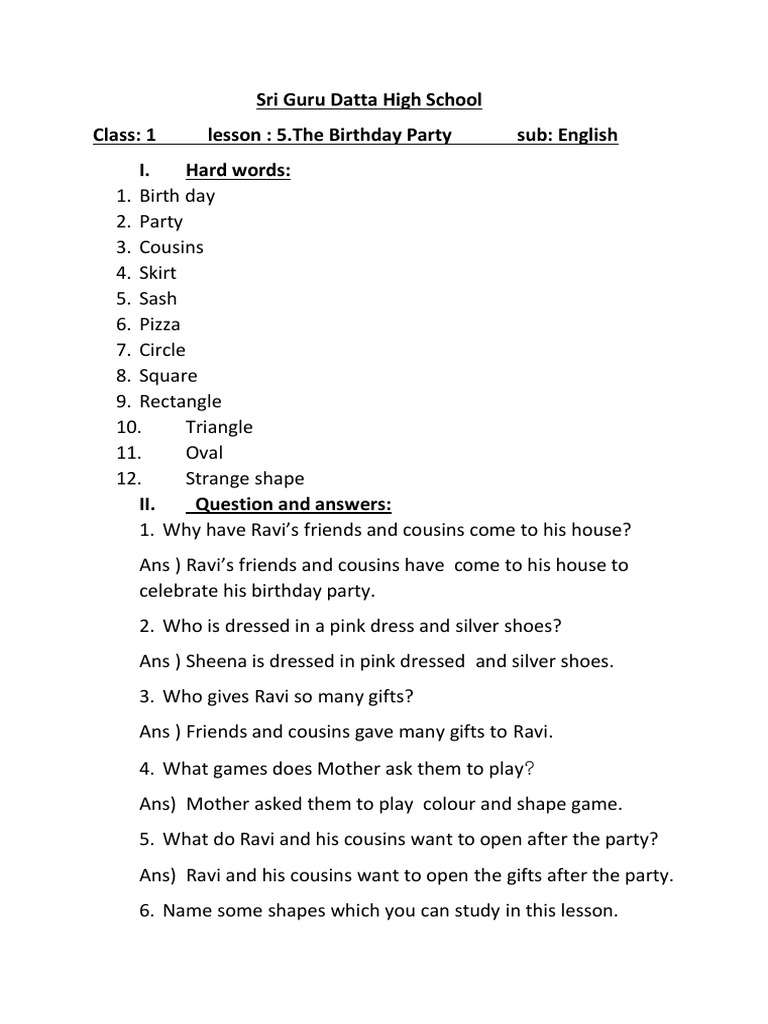 Lesson - 5 Class - 1 | PDF
