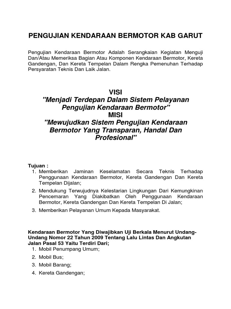 Pengujian Kendaraan Bermotor Kab Garut | PDF