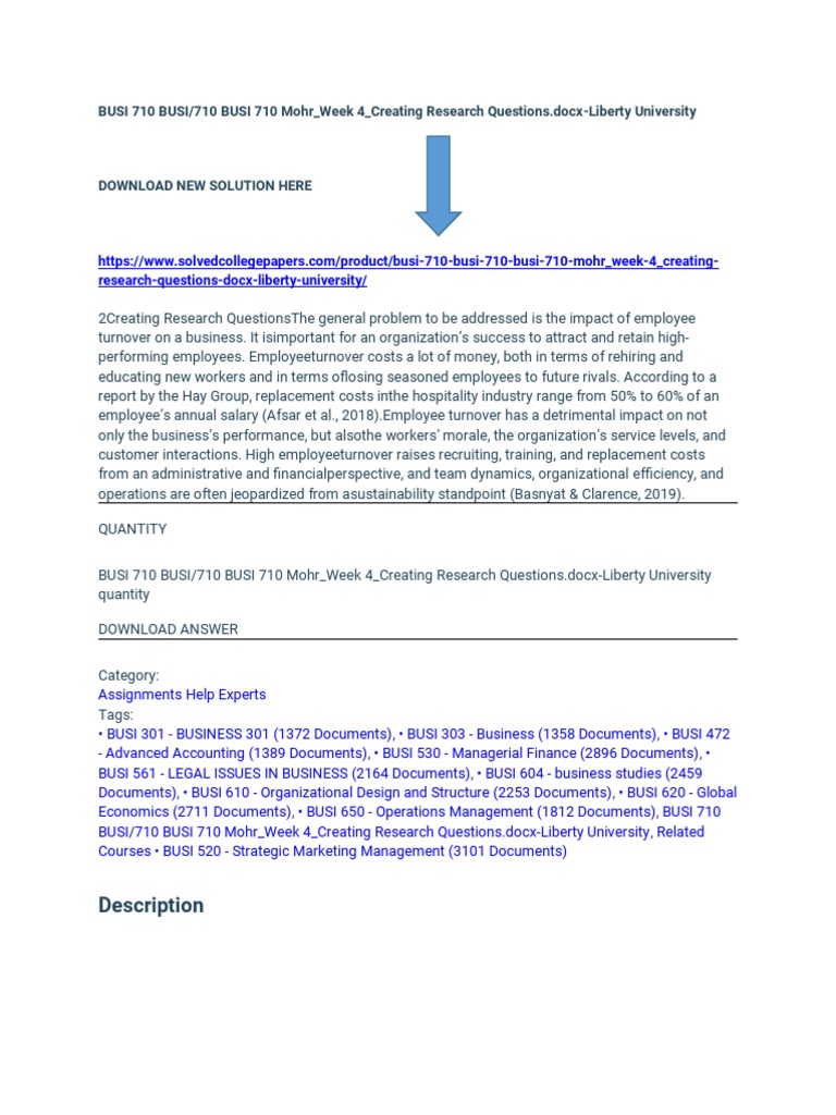 BUSI 710 Mohr - Week 4 - Creating Research Questions | PDF | Employment ...