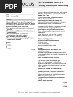 Focus3 2E End of Year Test Listening UoE Reading GroupB