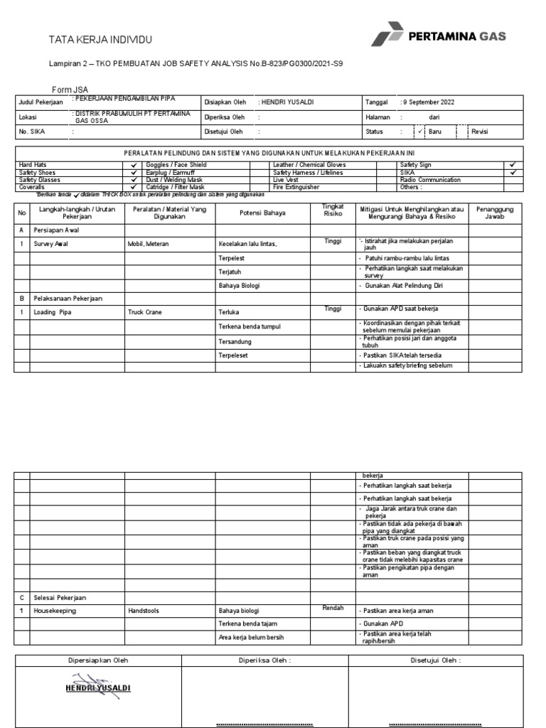 Analisis Keselamatan Kerja Pengambilan Pipa | PDF