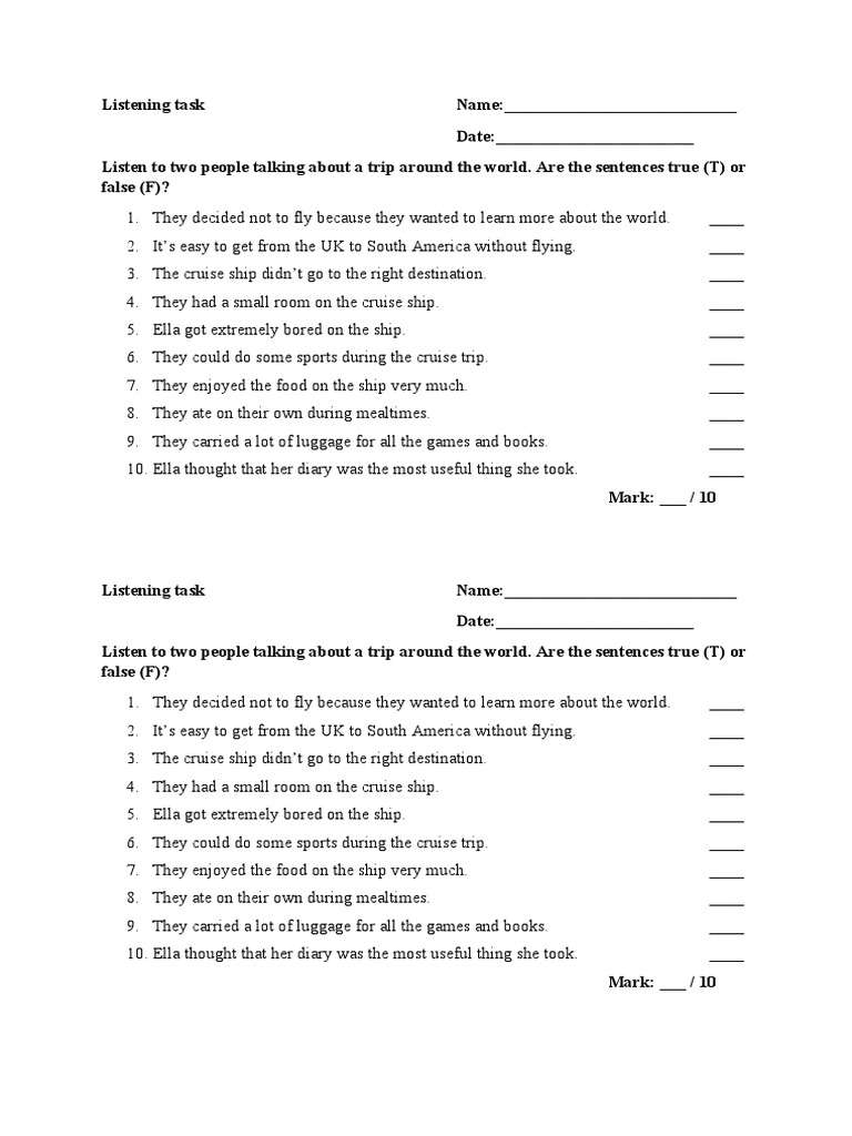 Travel Listening Comprehension Task | PDF | Language Arts & Discipline