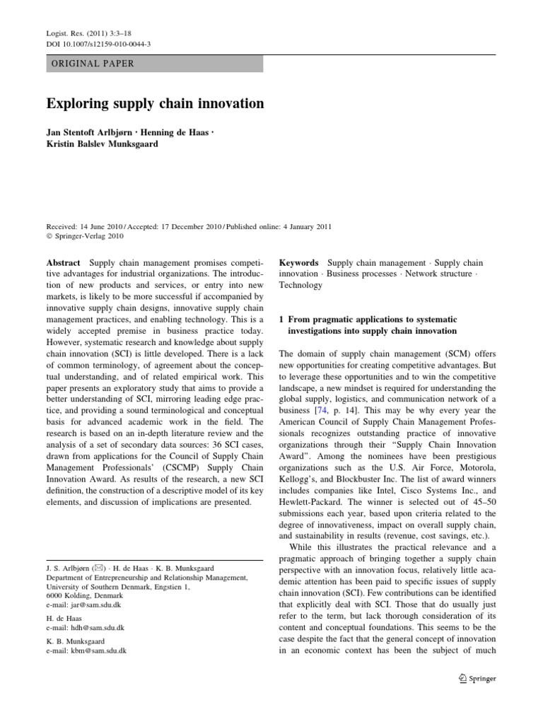 Exploring Supply Chain Innovation | PDF | Supply Chain | Supply Chain ...